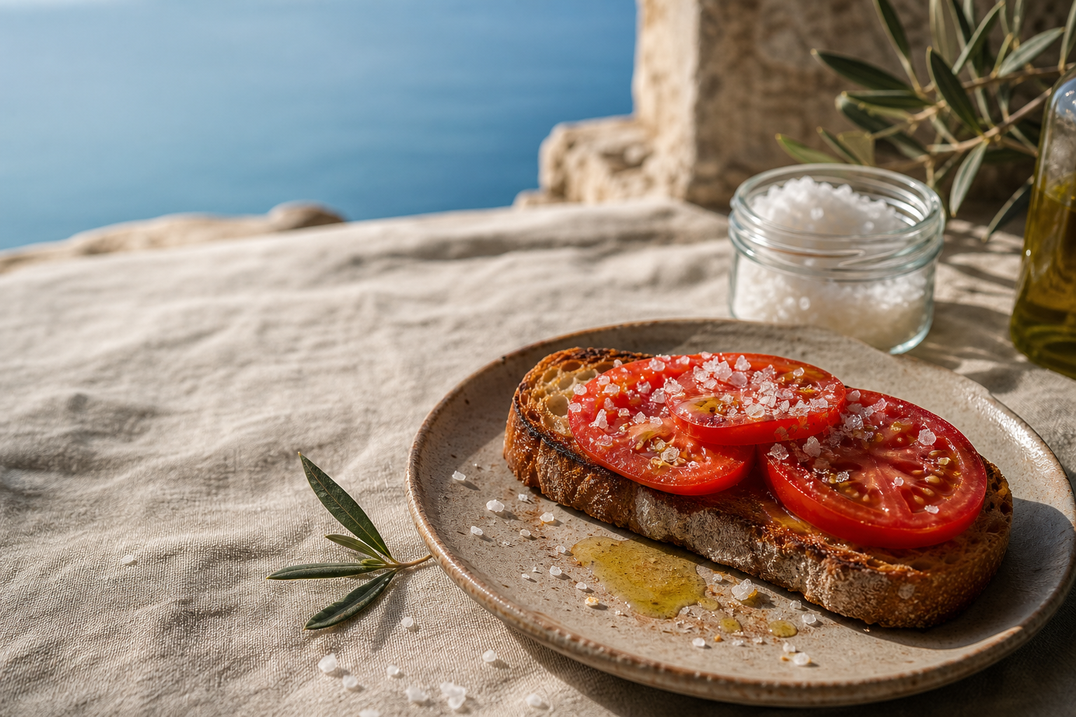 Fleur de Sel auf einer reifen Tomate