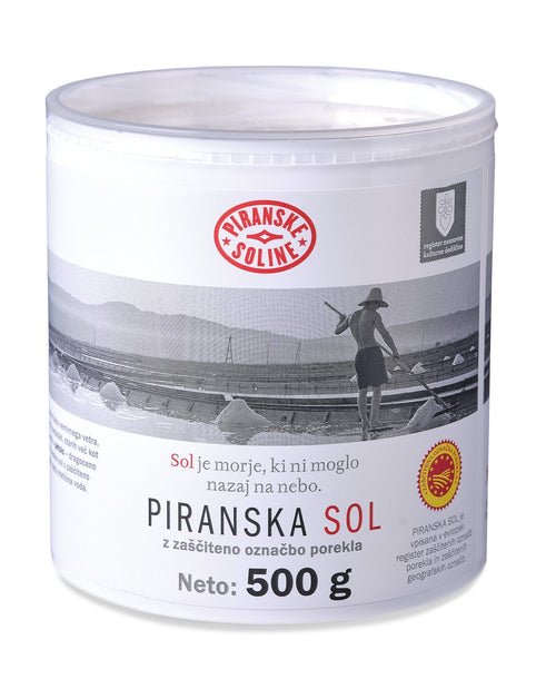 Piranske Soline Piran-Salz 500 g – ungemahlenes, nicht jodiertes Meersalz in der Dose