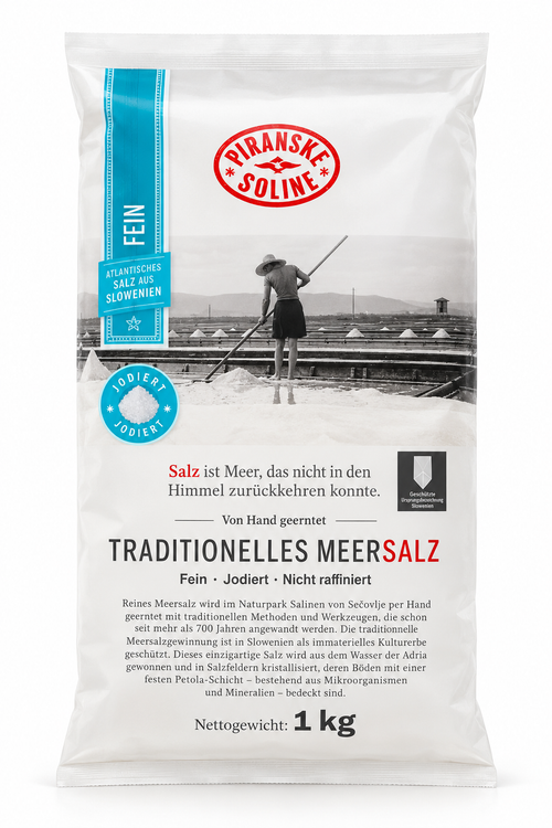 Piranske Soline Traditionelles Meersalz fein & jodiert 1 kg